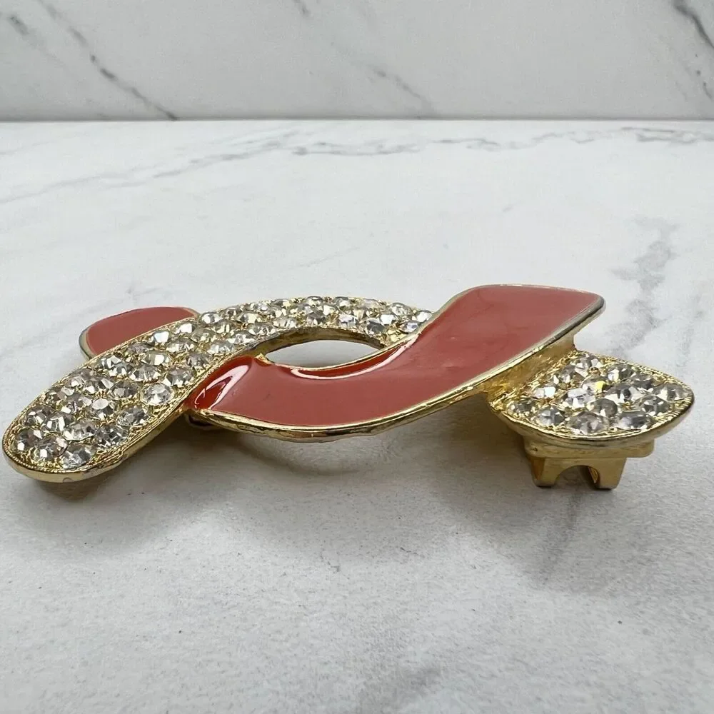 Vintage Gold Tone and Orange Rhinestone Belt Buckle Piece